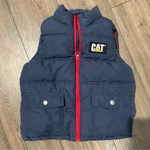 CAT Caterpillar Kids Puffer Vest Navy Red Insulated Logo Youth Size 4